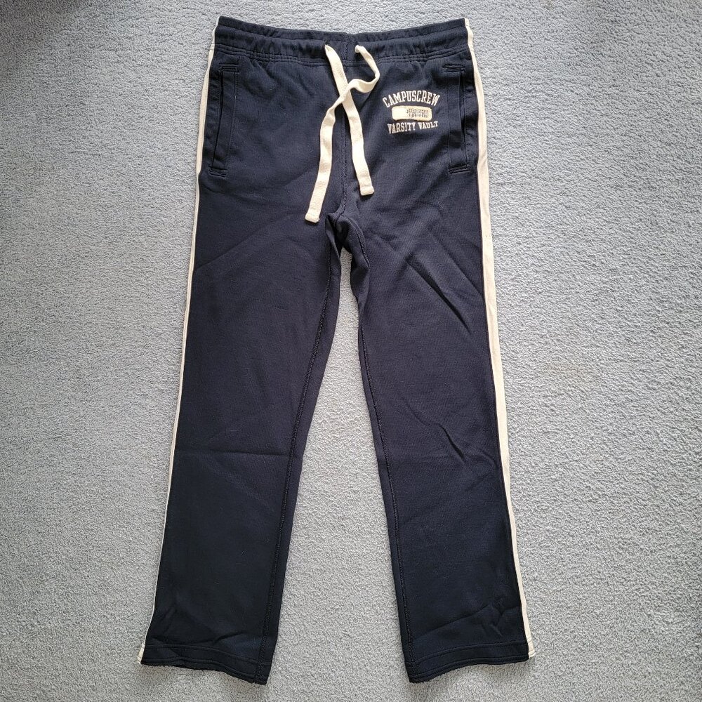 Campus Crew Varsity Vault Navy Blue Track Pants Side Stripe Size Small Mens